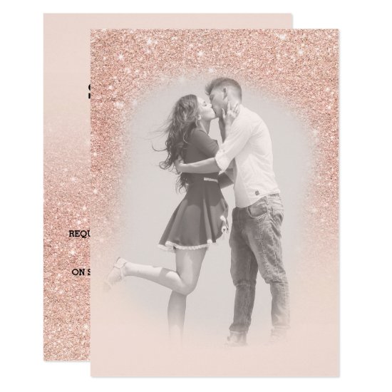 Rose gold faux glitter pink ombre photo wedding 2 invitation
