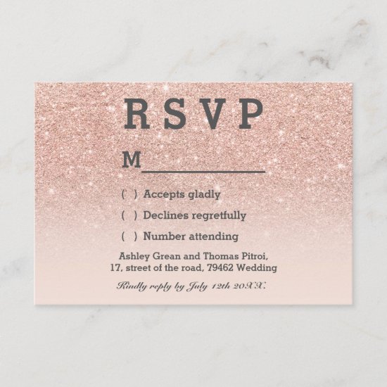 Rose gold faux glitter pink ombre RSVP wedding