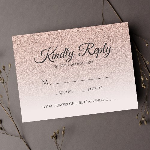 Rose Gold Faux Glitter Pink Ombre RSVP Wedding