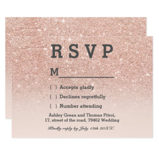 Rose gold faux glitter pink ombre RSVP wedding Card