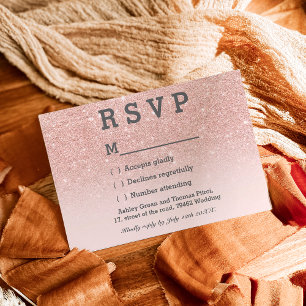 Rose gold faux glitter pink ombre RSVP wedding Card