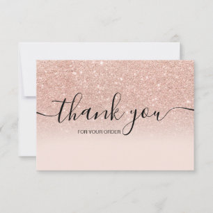 Rose gold faux glitter pink ombre script thank you