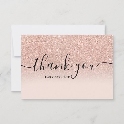 Rose gold faux glitter pink ombre script thank you
