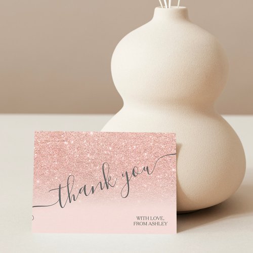 Rose gold faux glitter pink ombre script thank you