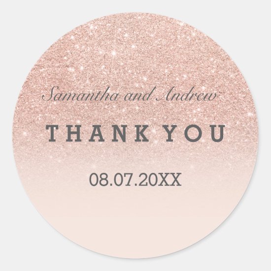 Rose gold faux glitter pink ombre Thank you Classic Round Sticker