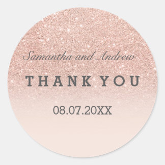Rose gold faux glitter pink ombre Thank you Classic Round Sticker