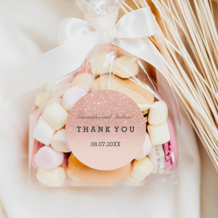 Rose Gold Faux Glitter Pink Ombre Thank You Classic Round Sticker