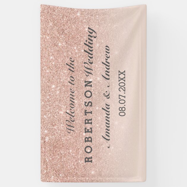 Rose Gold Faux Glitter Pink Ombre Wedding Banner