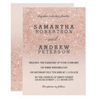 Rose gold faux glitter pink ombre wedding card