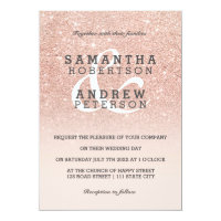 Rose gold faux glitter pink ombre wedding custom card