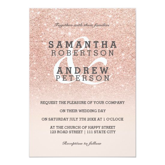 Rose gold faux glitter pink ombre wedding custom invitation
