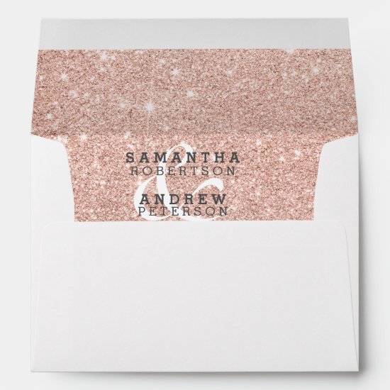 Rose gold faux glitter pink ombre wedding envelope