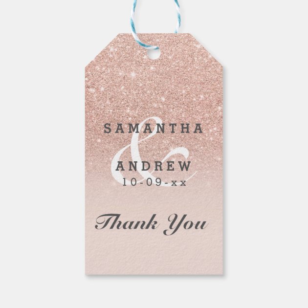 Rose Gold Faux Glitter Pink Ombre Wedding Favor Gift Tags