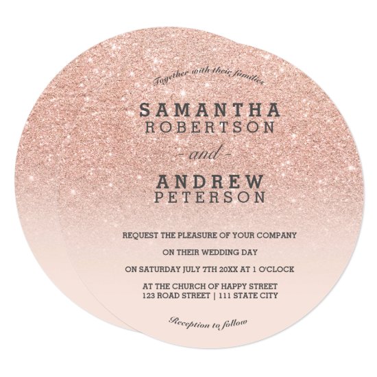 Rose gold faux glitter pink ombre wedding invitation