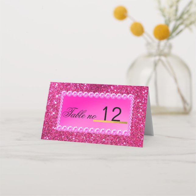 Rose gold faux glitter pink ombre wedding  place card (Front)