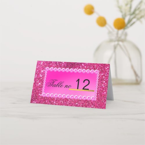 Rose gold faux glitter pink ombre wedding  place card