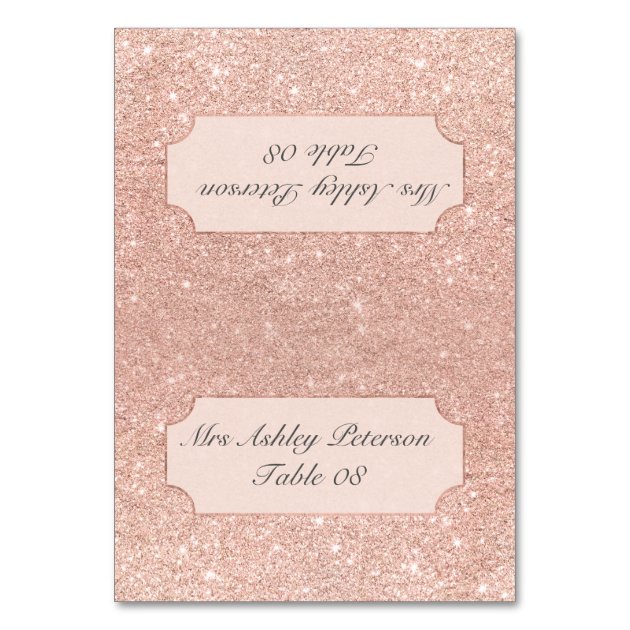 Rose Gold Faux Glitter Pink Ombre Wedding Place Card