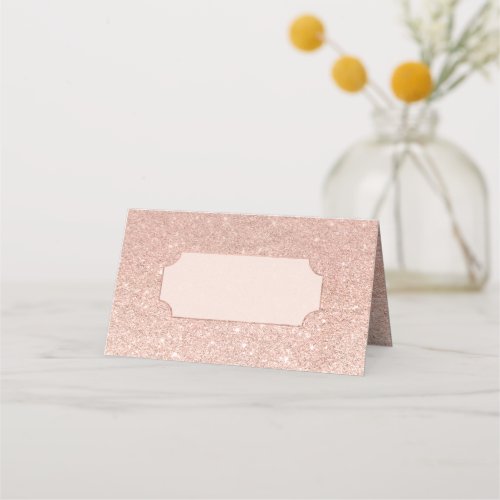 Rose gold faux glitter pink ombre wedding place card