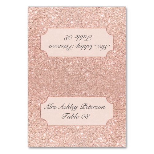 Rose gold faux glitter pink ombre wedding place table number