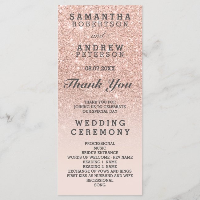 Rose Gold Glitter Look Pink Ombre Wedding Programs