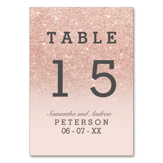 Rose Gold Faux Glitter Pink Ombre Wedding Table Card