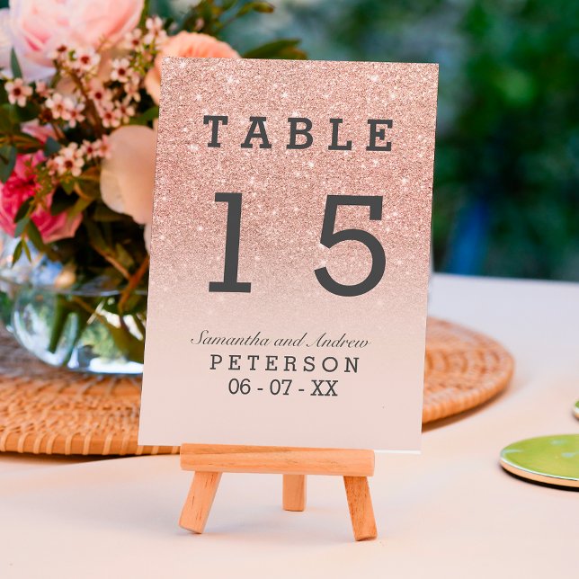 Rose gold faux glitter pink ombre wedding table table number (Creator Uploaded)
