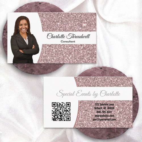 Rose Gold Faux Glitter Professional Photo QR Code Business Card