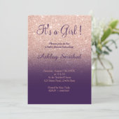 Rose gold faux glitter purple ombre baby shower invitation (Standing Front)