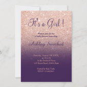 Rose gold faux glitter purple ombre baby shower invitation (Front)