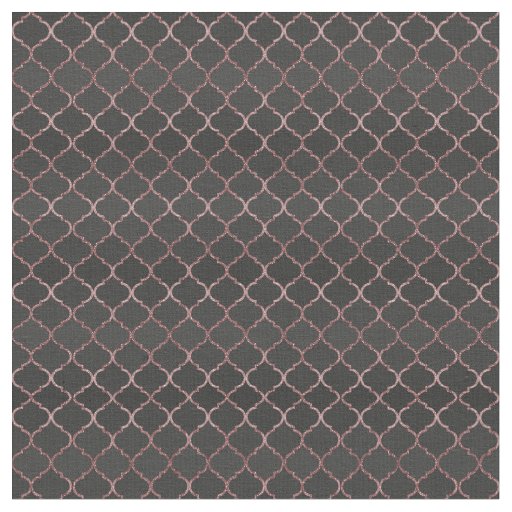 Rose gold faux glitter quatrefoil pattern fabric