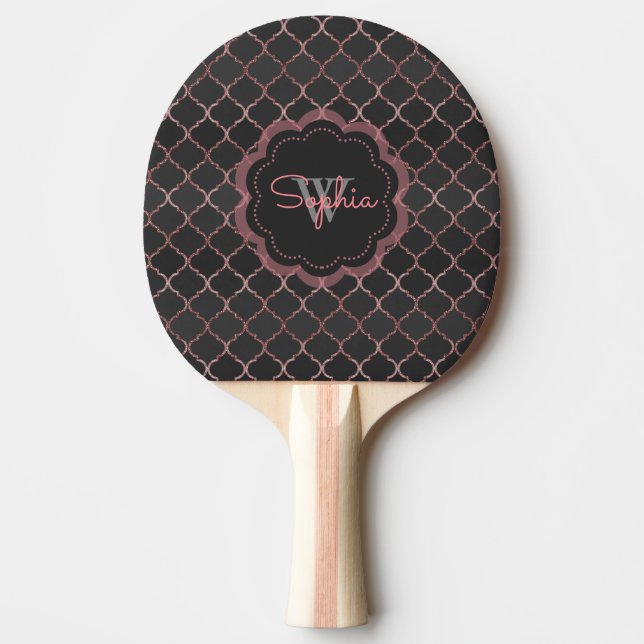 Rose gold faux glitter quatrefoil pattern ping pong paddle (Front)
