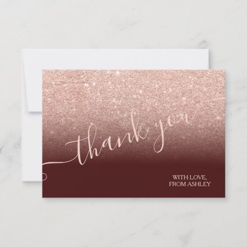 Rose gold faux glitter red ombre script thank you