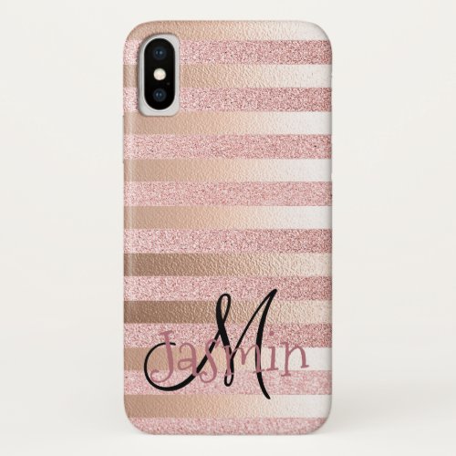 Rose Gold Faux Glitter Rose Gold Foil Stripes iPhone X Case