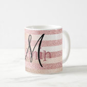 Rose Gold Faux Glitter& Rose Gold Foil Stripes Coffee Mug (Front Right)