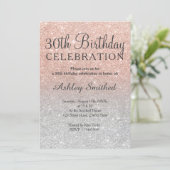 Rose gold faux glitter silver ombre 30th birthday invitation (Standing Front)