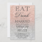 Rose gold faux glitter silver ombre script wedding invitation (Front)