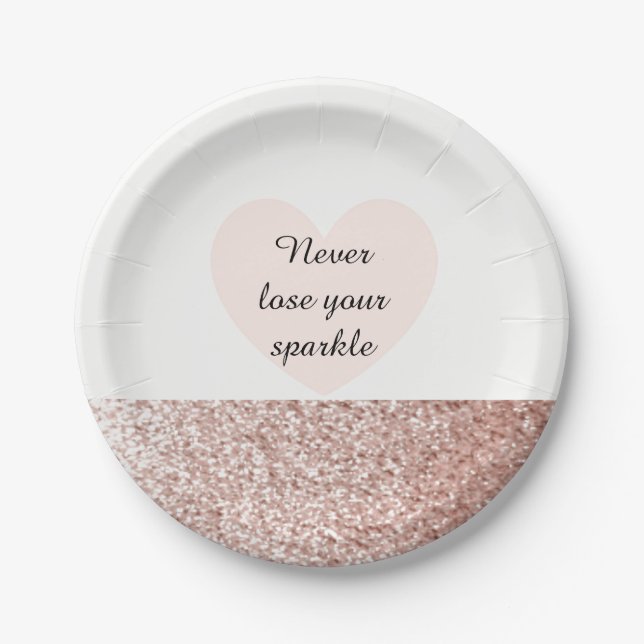 Rose Gold Faux Glitter Sparkle Paper Plates (Front)
