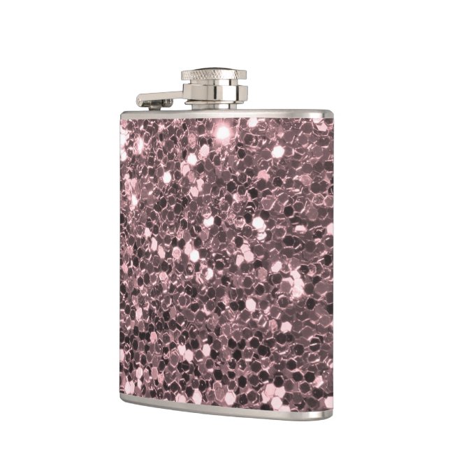 Rose Gold Faux Glitter Sparkles Hip Flask (Left)