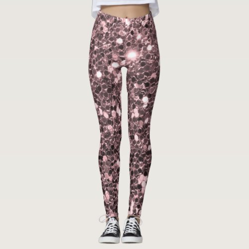 Rose Gold Faux Glitter Sparkles Leggings