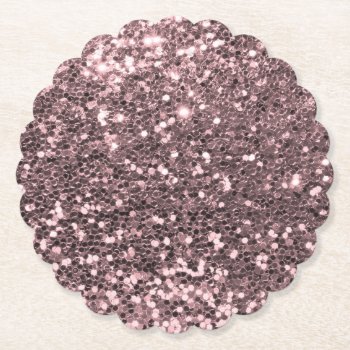 Rose Gold Faux Glitter Sparkles Paper Coaster by glamgoodies at Zazzle