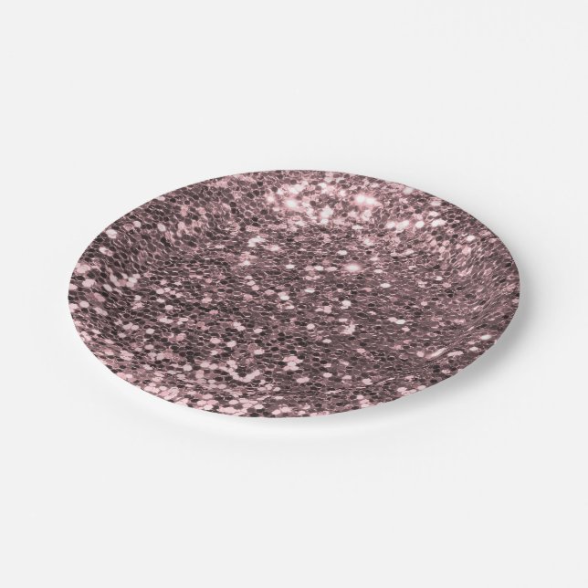 Rose Gold Faux Glitter Sparkles Paper Plates (Angled)