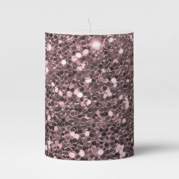 Rose Gold Faux Glitter Sparkles Pillar Candle by glamgoodies at Zazzle