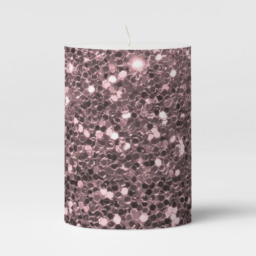 Rose Gold Faux Glitter Sparkles Pillar Candle