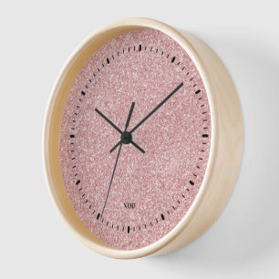 Rose Gold faux glitter texture print Clock