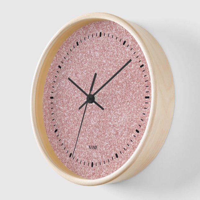 Rose Gold faux glitter texture print Clock (Angle)