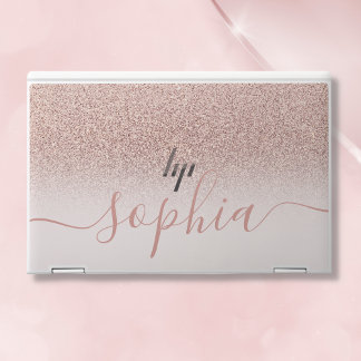 Rose Gold Faux glitter textured ombre pink HP Laptop Skin