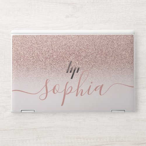 Rose Gold Faux glitter textured ombre pink HP Laptop Skin