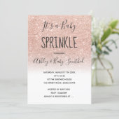 Rose gold faux glitter white ombre baby sprinkle invitation (Standing Front)