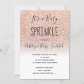Rose gold faux glitter white ombre baby sprinkle invitation (Front)