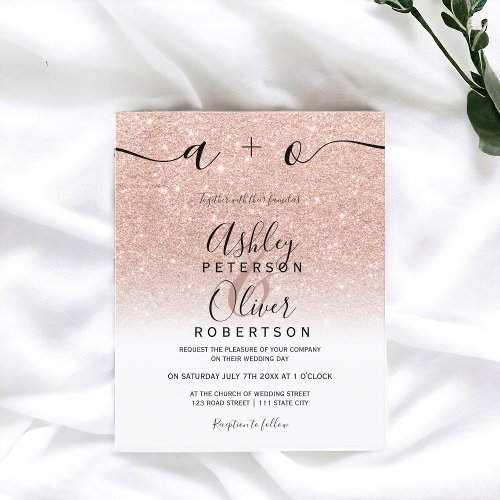 Rose gold faux glitter white ombre budget wedding